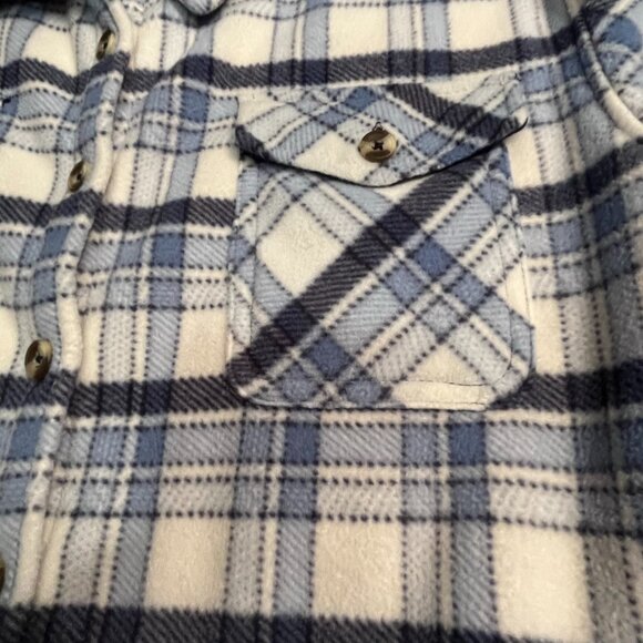 SAGE blues and white plaid fleece lined button down jacket - Large - Picture 3 of 7